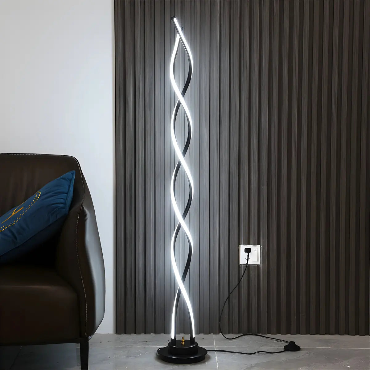 Black Metal Modern Spiral LED Living Room Floor Lamp Image - 3