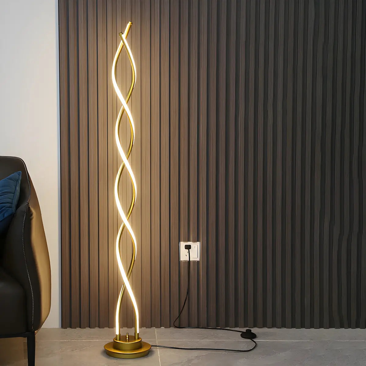 Black Metal Modern Spiral LED Living Room Floor Lamp Image - 5