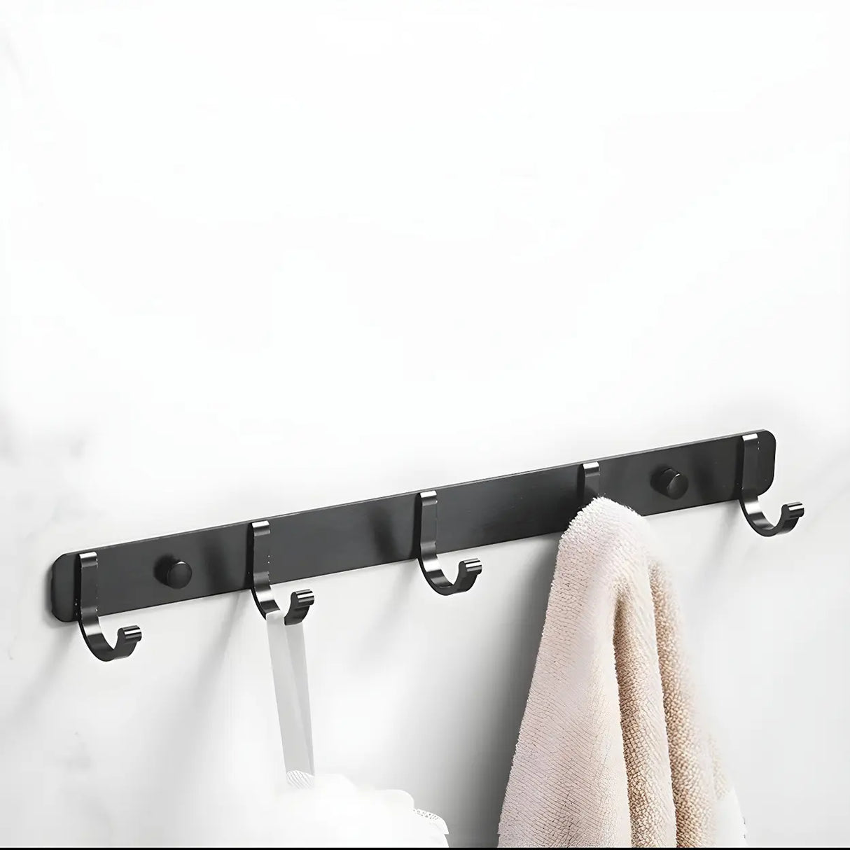 Black Metal Mounting Hardware Bathroom Shelf Set with Hooks Image - 20