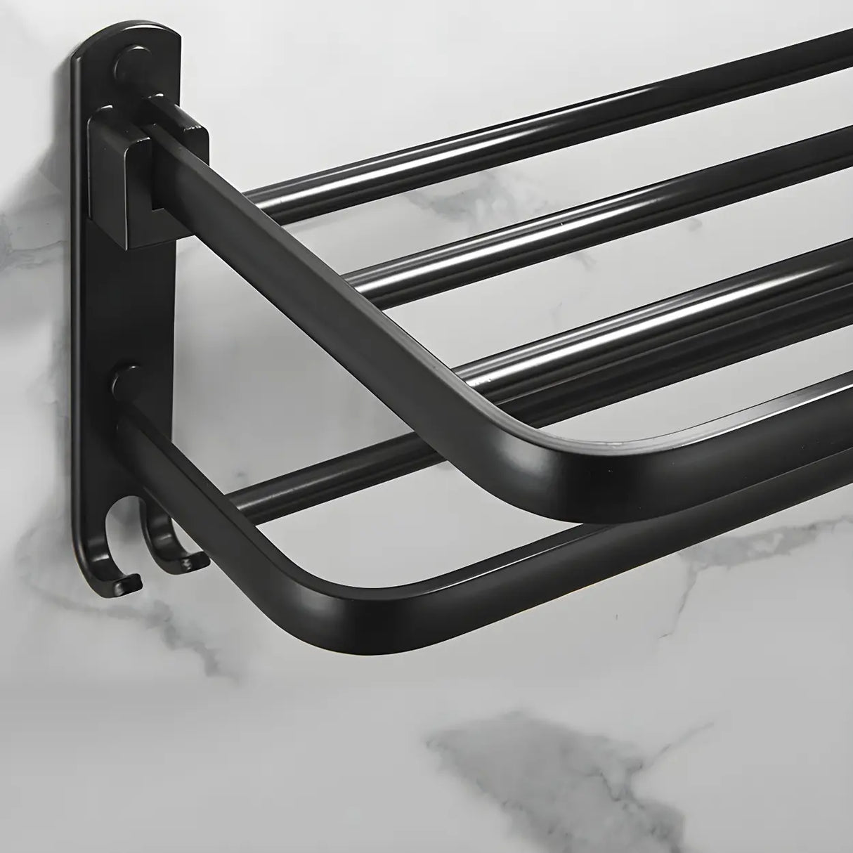 Black Metal Mounting Hardware Bathroom Shelf Set with Hooks Image - 22