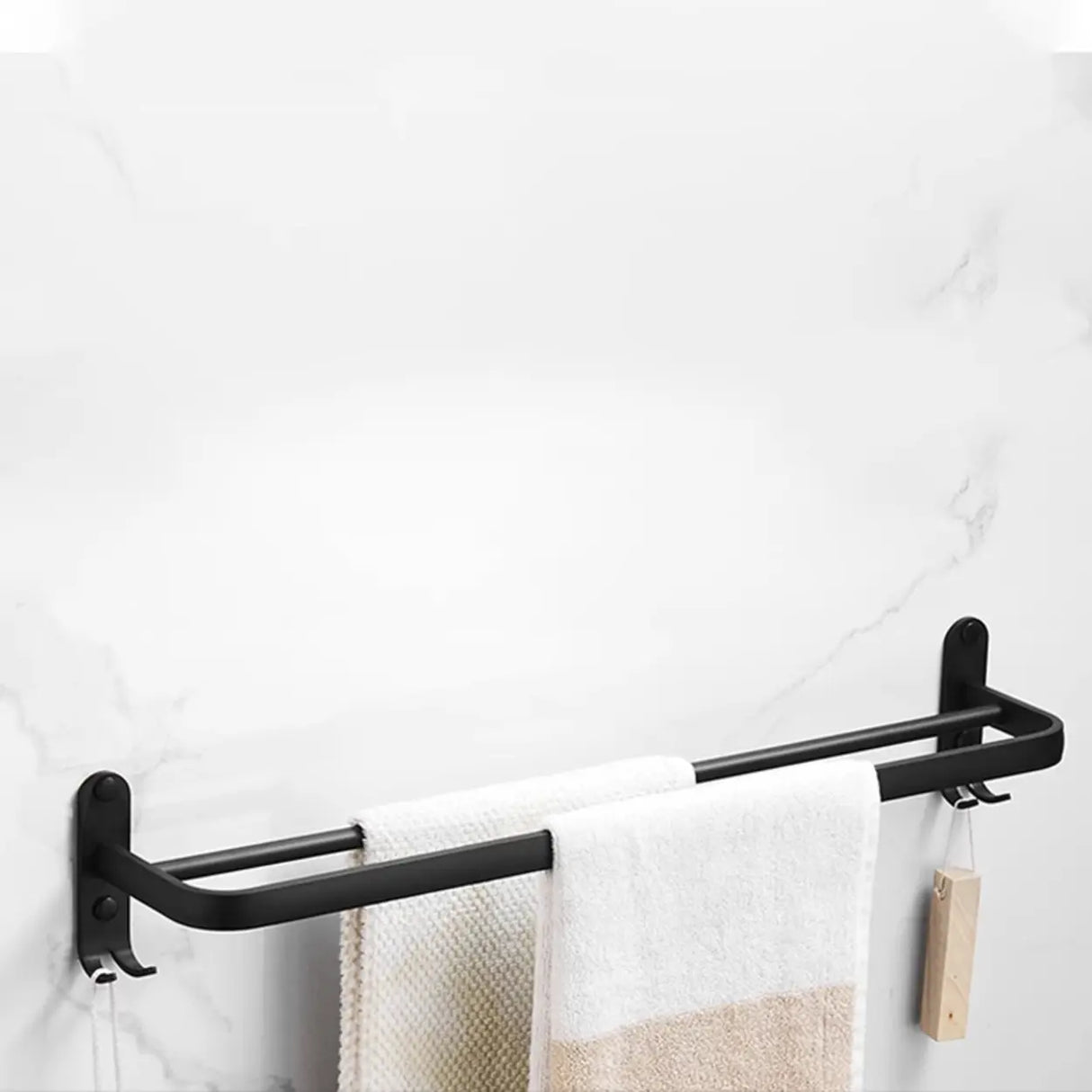 Black Metal Mounting Hardware Bathroom Shelf Set with Hooks Image - 25