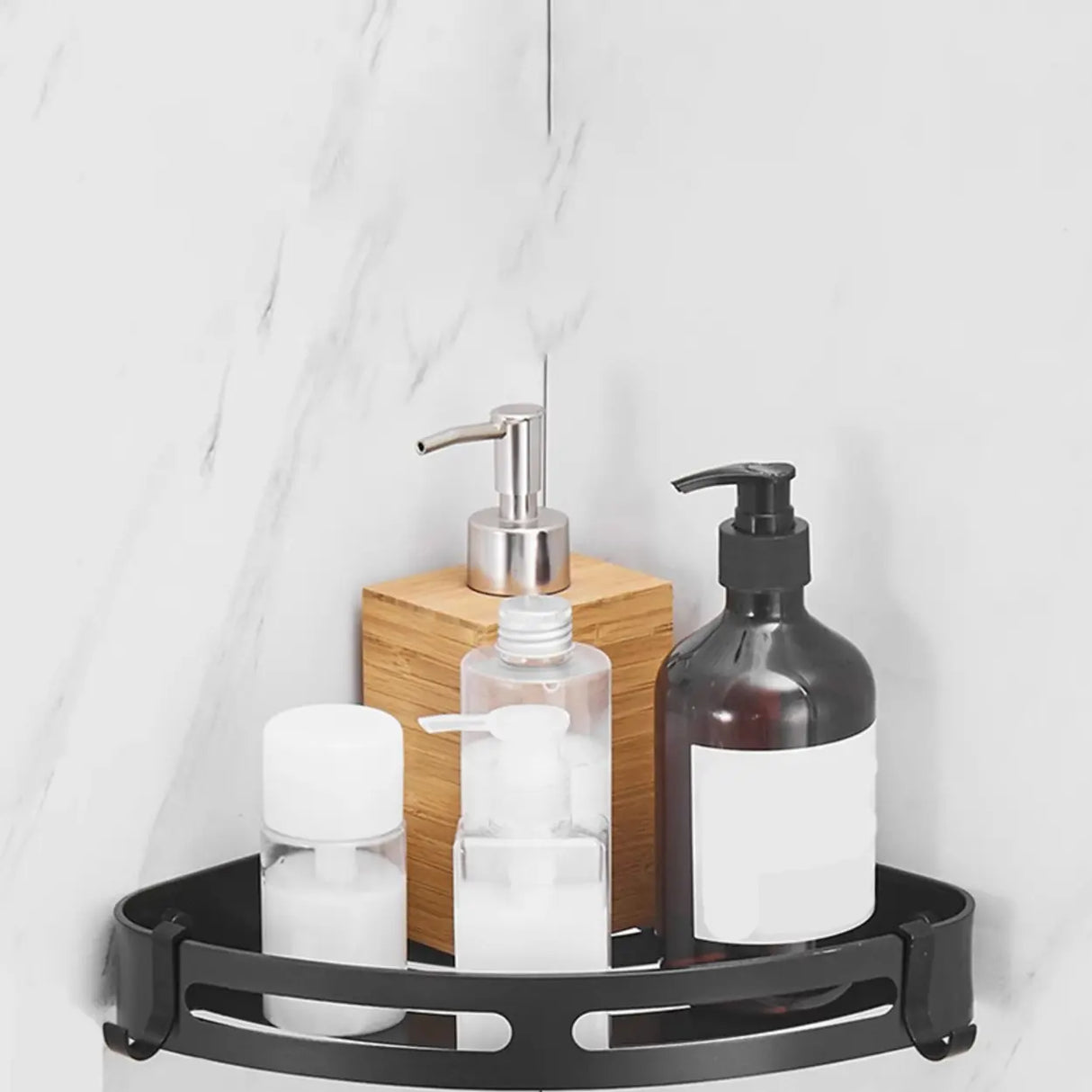 Black Metal Mounting Hardware Bathroom Shelf Set with Hooks Image - 26