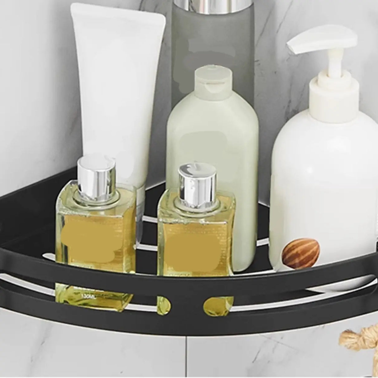 Black Metal Mounting Hardware Bathroom Shelf Set with Hooks Image - 27