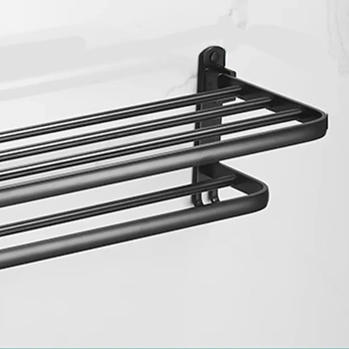 Black Metal Mounting Hardware Bathroom Shelf Set with Hooks Image - 28