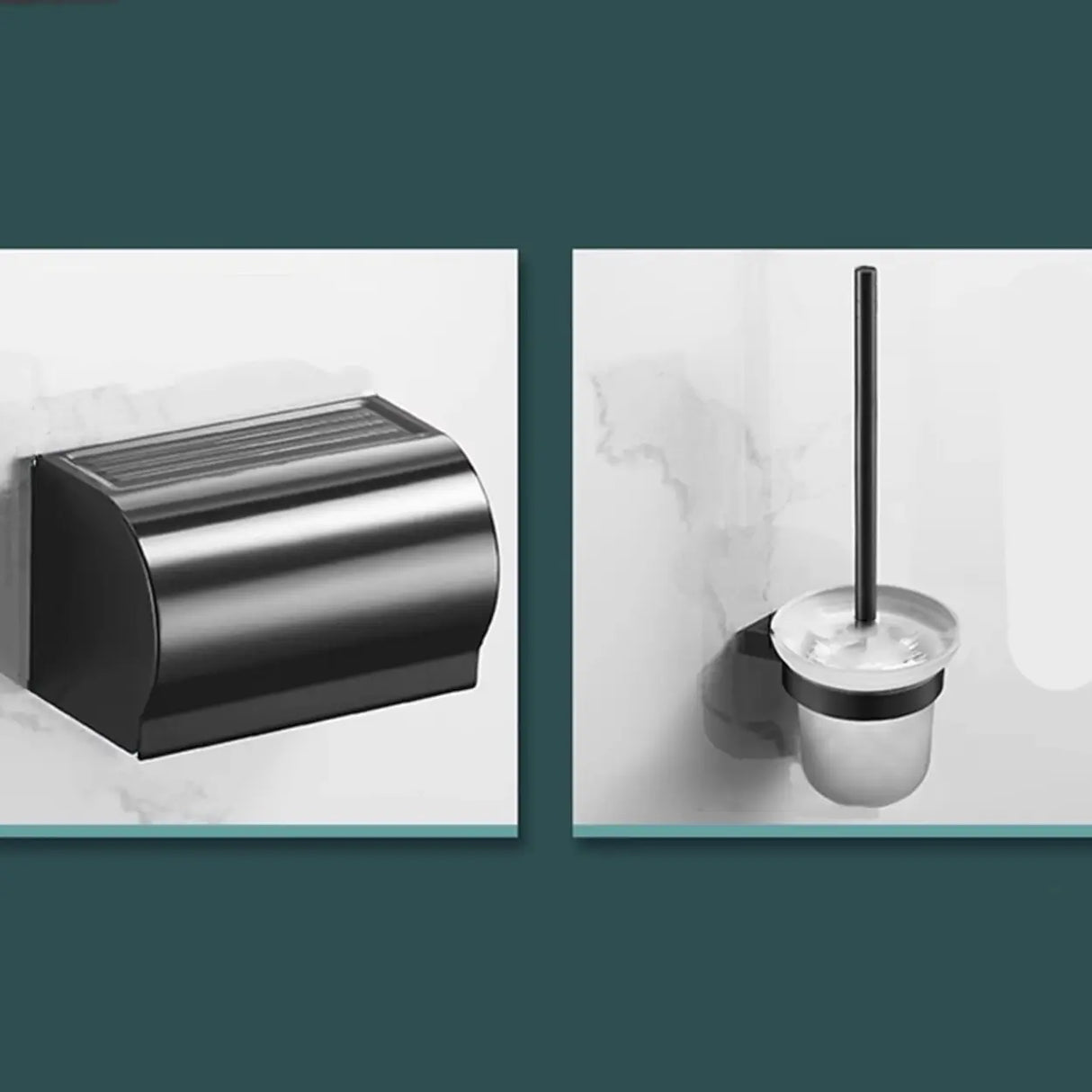 Black Metal Mounting Hardware Bathroom Shelf Set with Hooks Image - 30