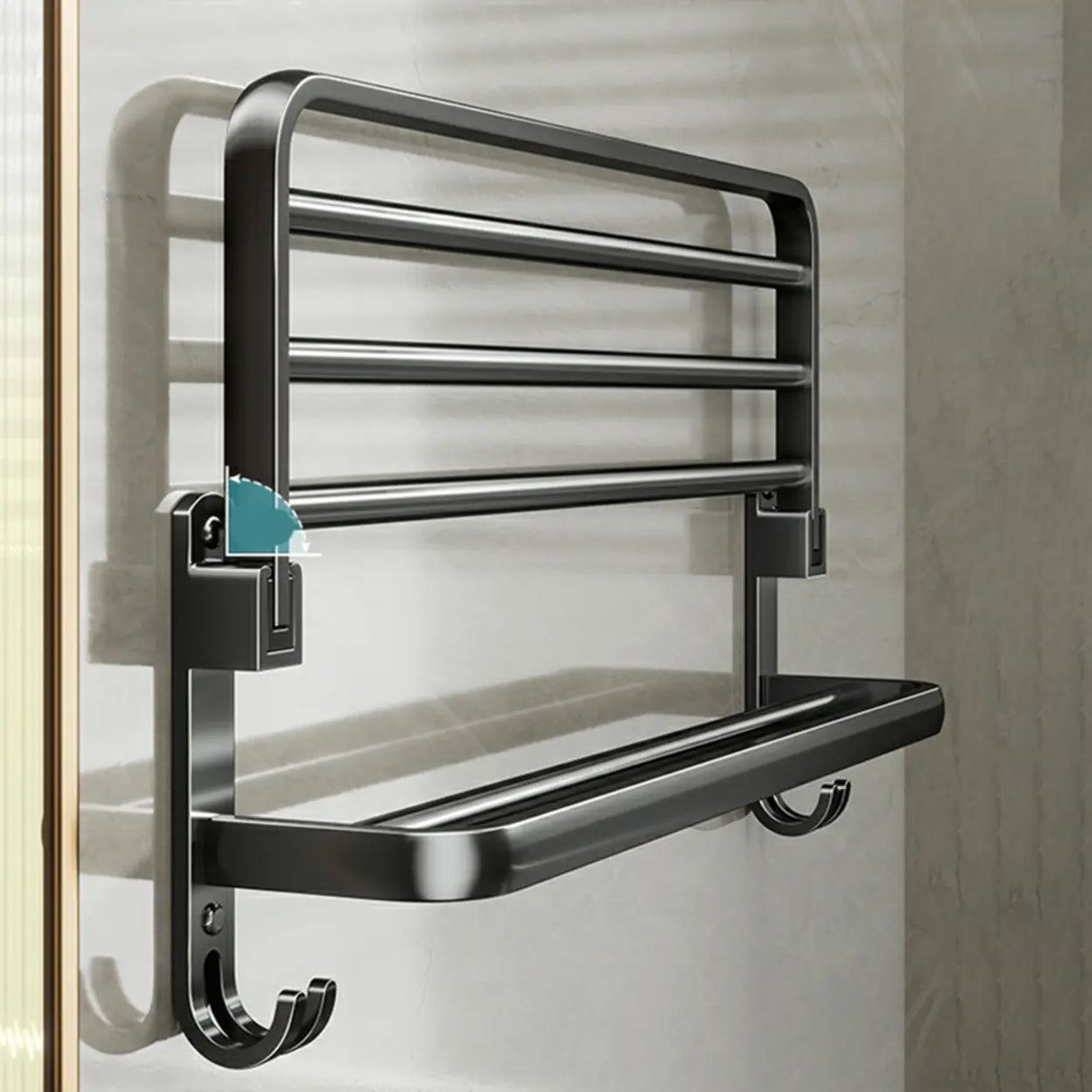 Black Metal Mounting Hardware Bathroom Shelf Set with Hooks Image - 3