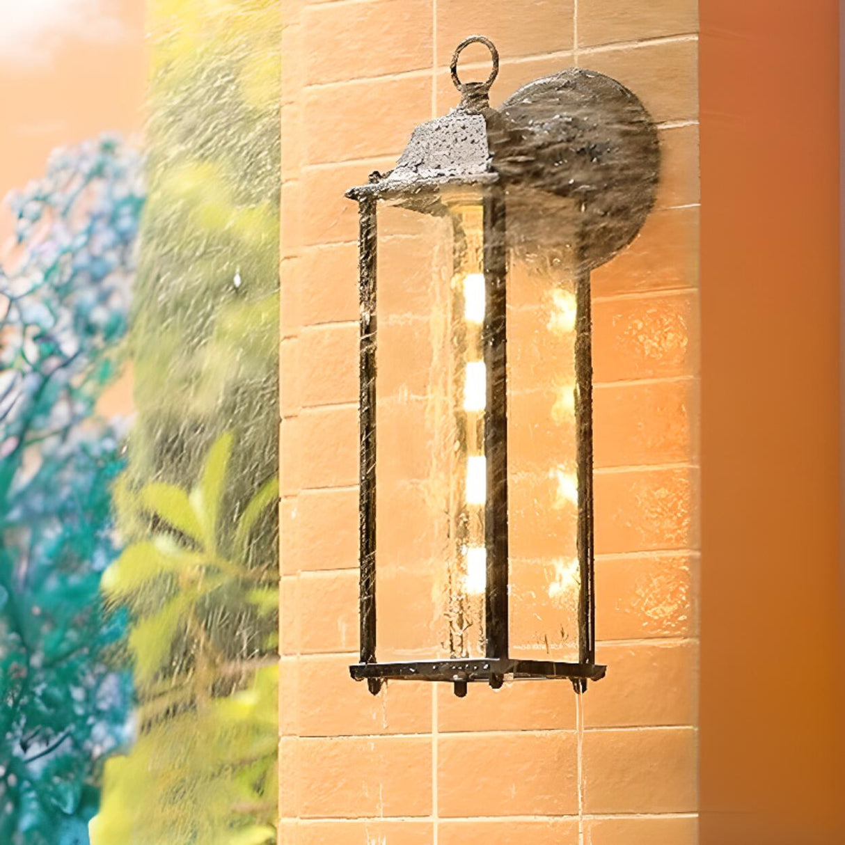 Black Metal Outdoor Vintage Lantern Wall Sconce Image - 3