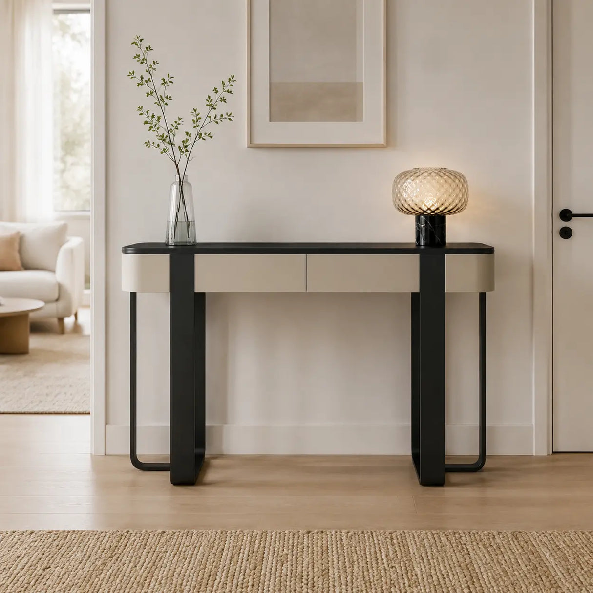 Black Metal Rectangular Console Table with Drawers Image - 1