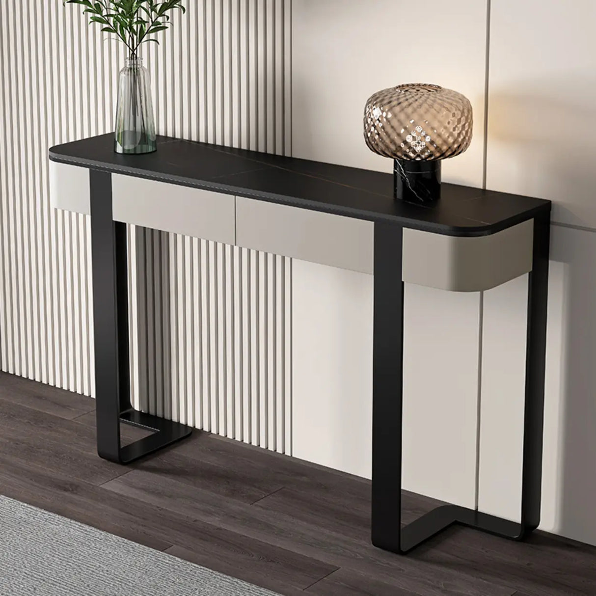Black Metal Rectangular Console Table with Drawers Image - 3