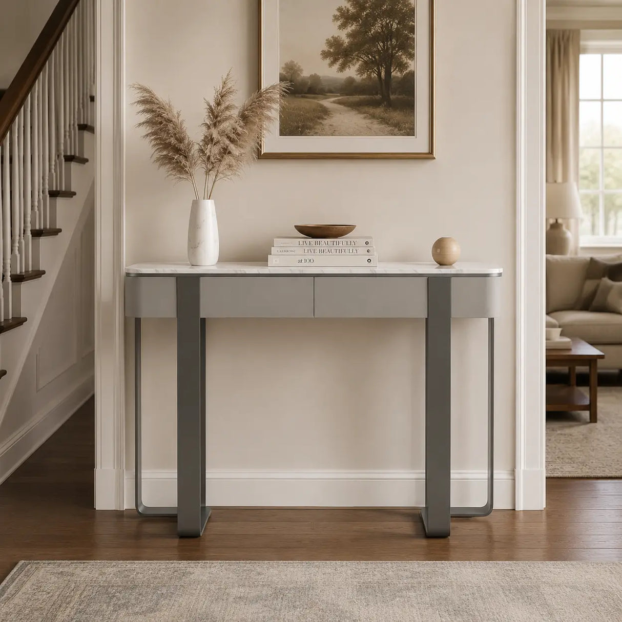Black Metal Rectangular Console Table with Drawers Image - 4