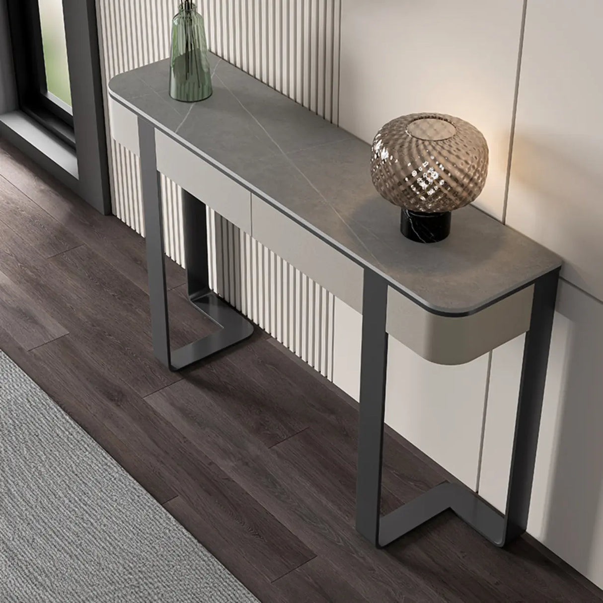 Black Metal Rectangular Console Table with Drawers Image - 5