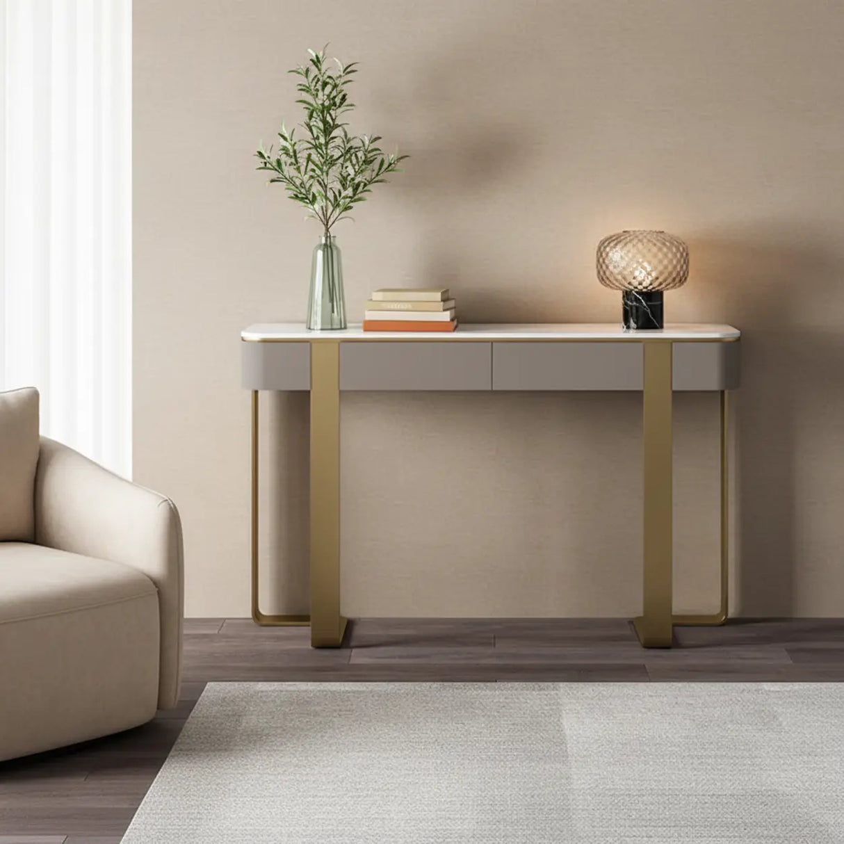 Black Metal Rectangular Console Table with Drawers Image - 6
