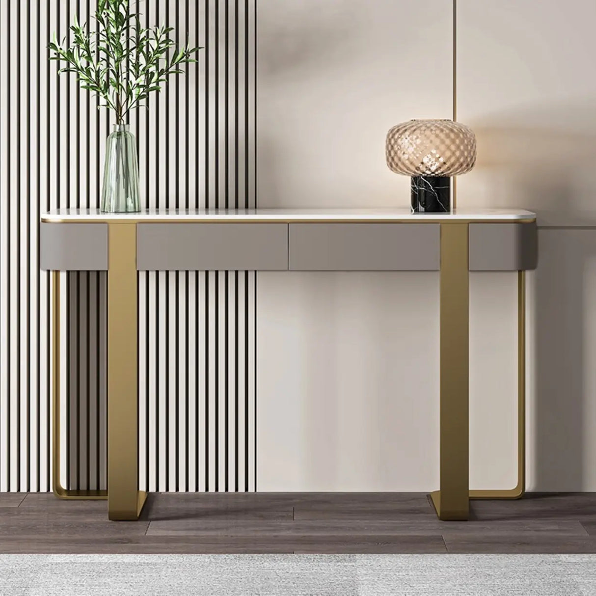 Black Metal Rectangular Console Table with Drawers Image - 7