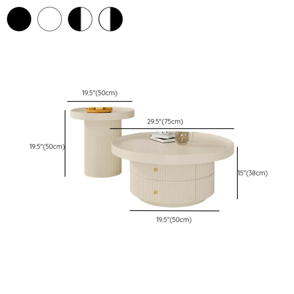 Black Metal Round Coffee Table Set with Storage