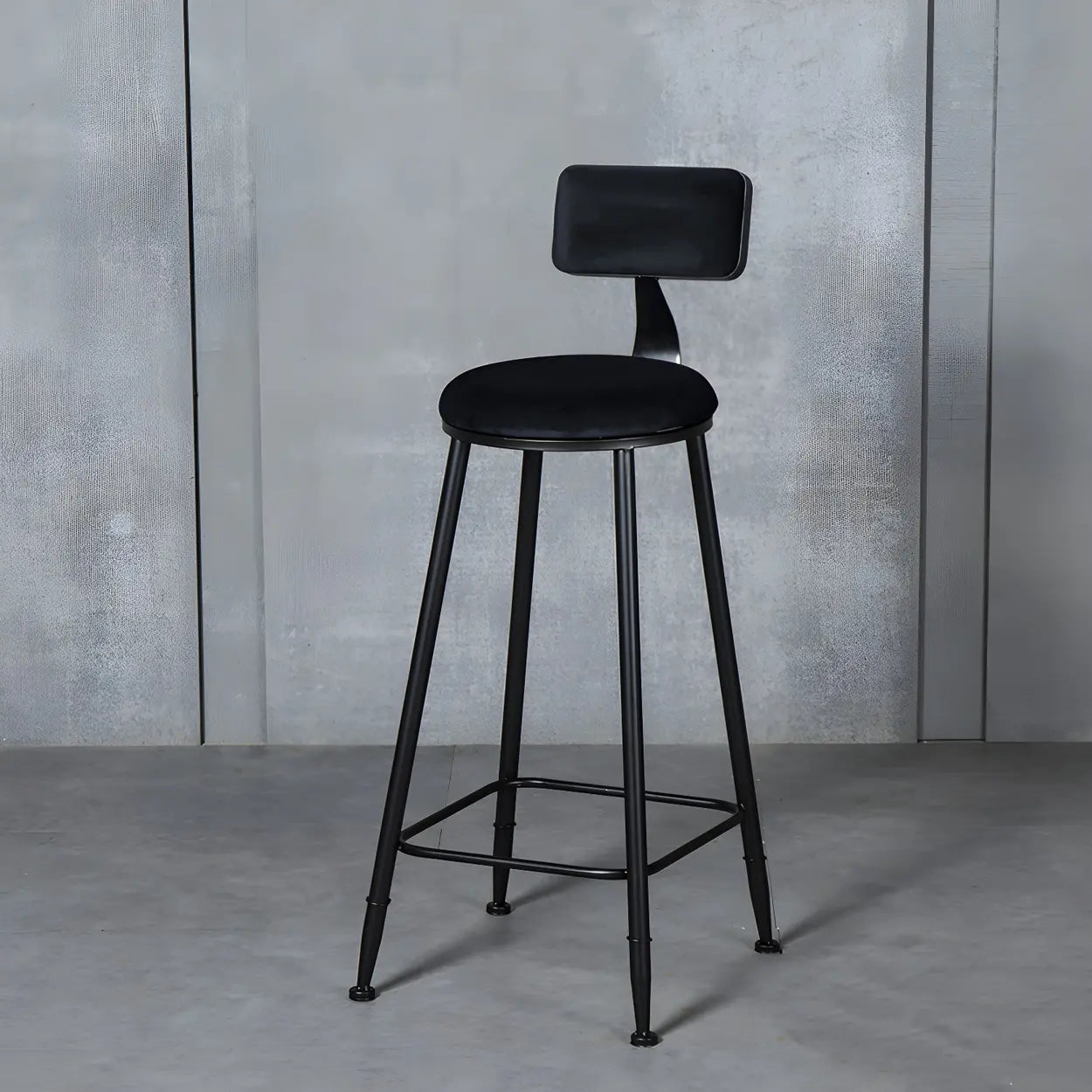 Black Metal Round Fabric Cushion Backrest Bar Stool Image - 1