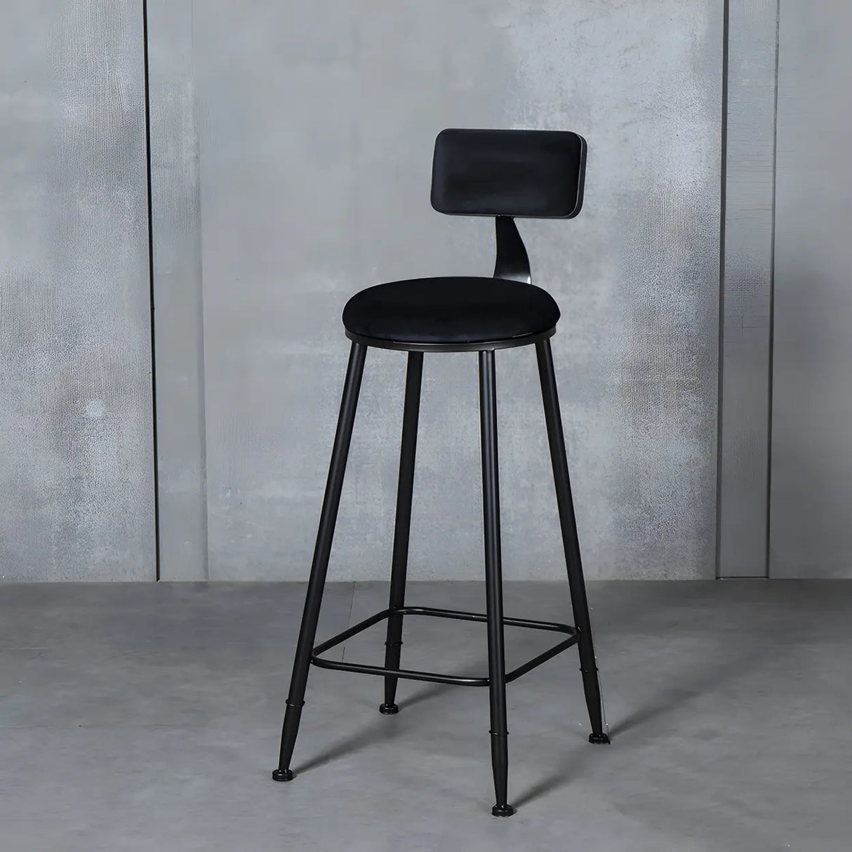 Black Metal Round Fabric Cushion Backrest Bar Stool Image - 1