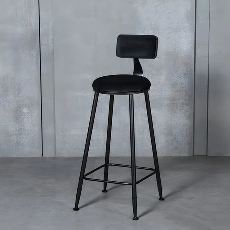 Black Metal Round Fabric Cushion Backrest Bar Stool Image - 1