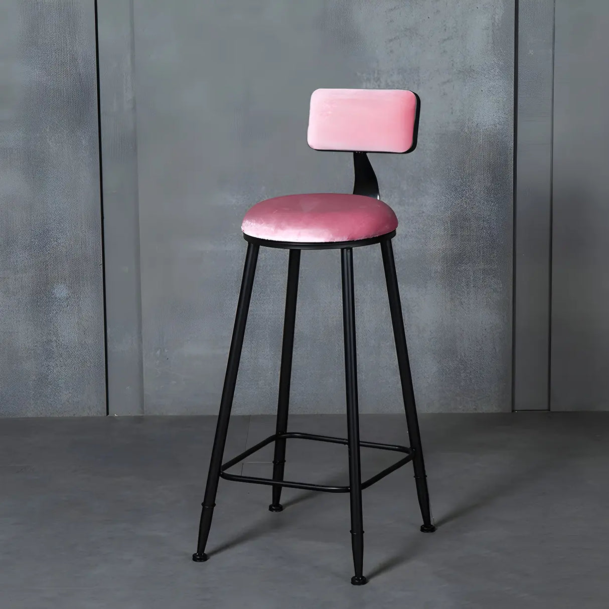 Black Metal Round Fabric Cushion Backrest Bar Stool Image - 11