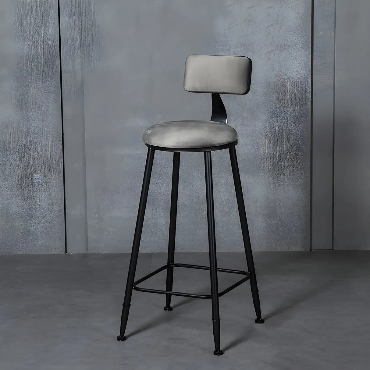 Black Metal Round Fabric Cushion Backrest Bar Stool Image - 12