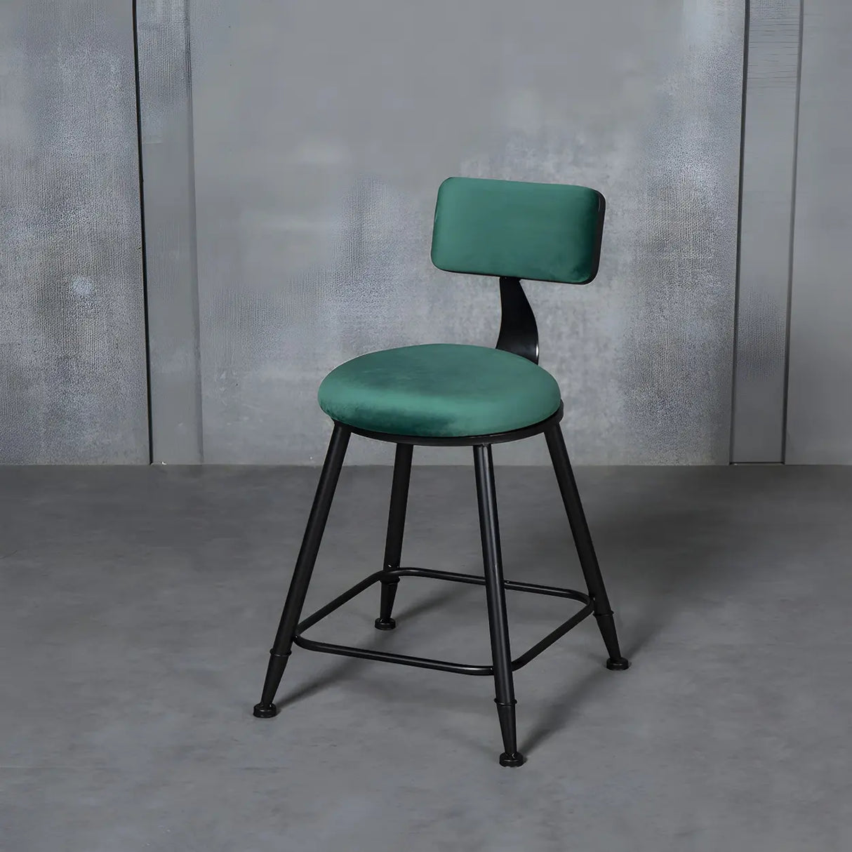 Black Metal Round Fabric Cushion Backrest Bar Stool Image - 13