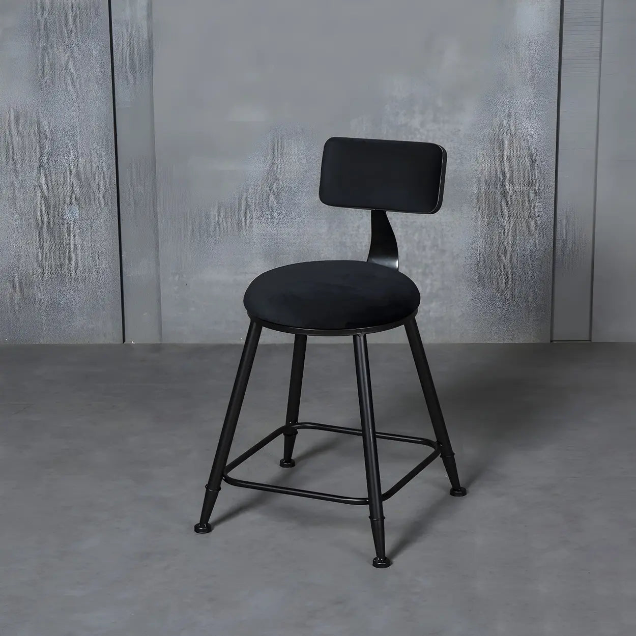 Black Metal Round Fabric Cushion Backrest Bar Stool Image - 14