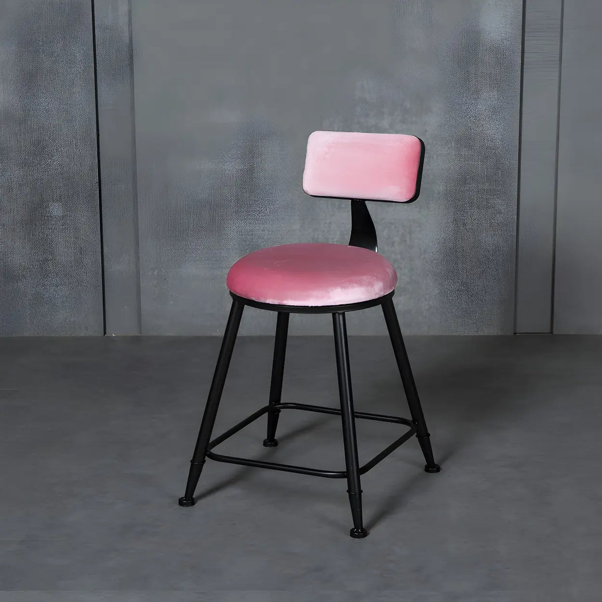 Black Metal Round Fabric Cushion Backrest Bar Stool Image - 15