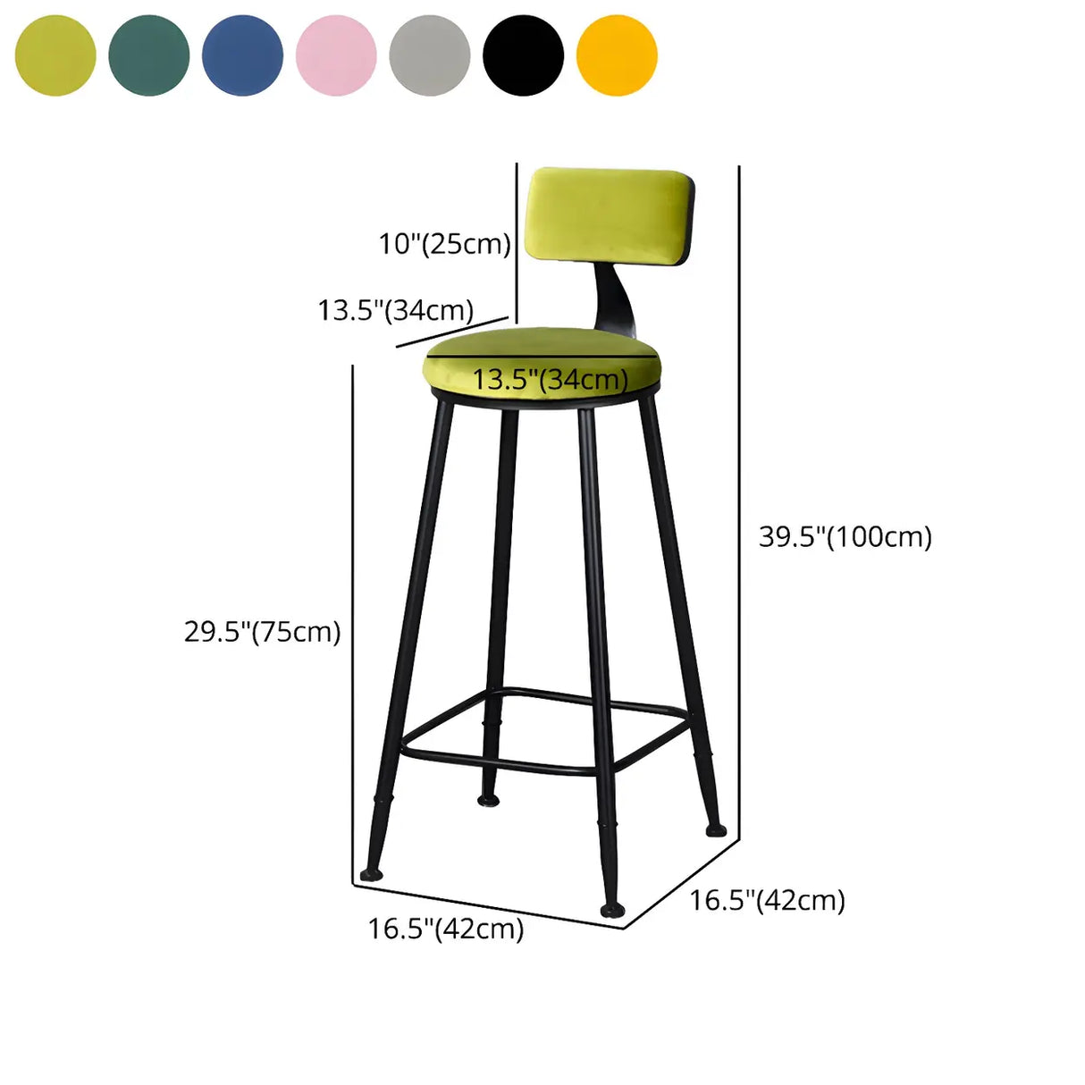 Black Metal Round Fabric Cushion Backrest Bar Stool Image - 18