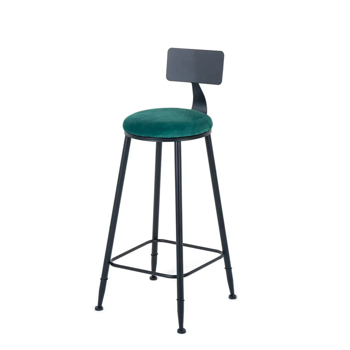 Black Metal Round Fabric Cushion Backrest Bar Stool Image - 3