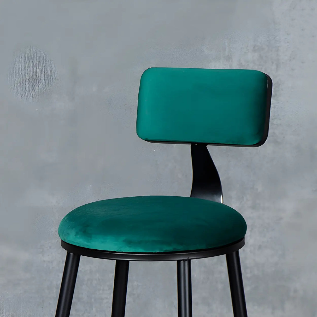 Black Metal Round Fabric Cushion Backrest Bar Stool Image - 4