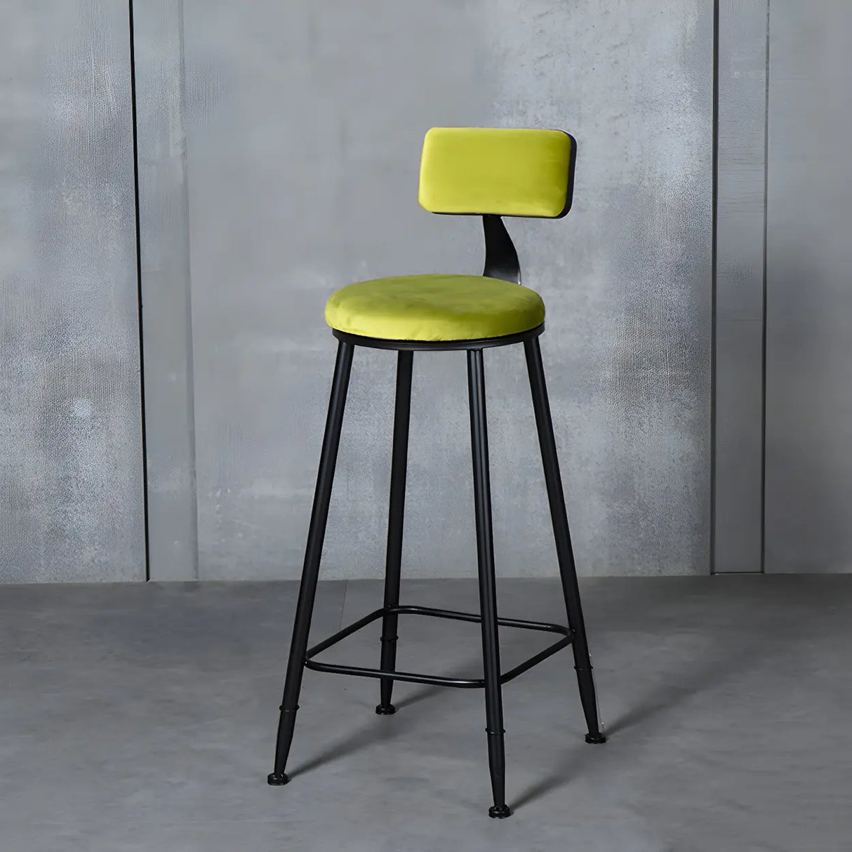 Black Metal Round Fabric Cushion Backrest Bar Stool Image - 5