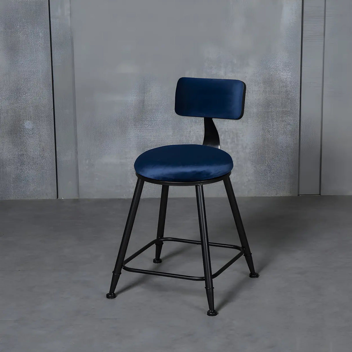 Black Metal Round Fabric Cushion Backrest Bar Stool Image - 7