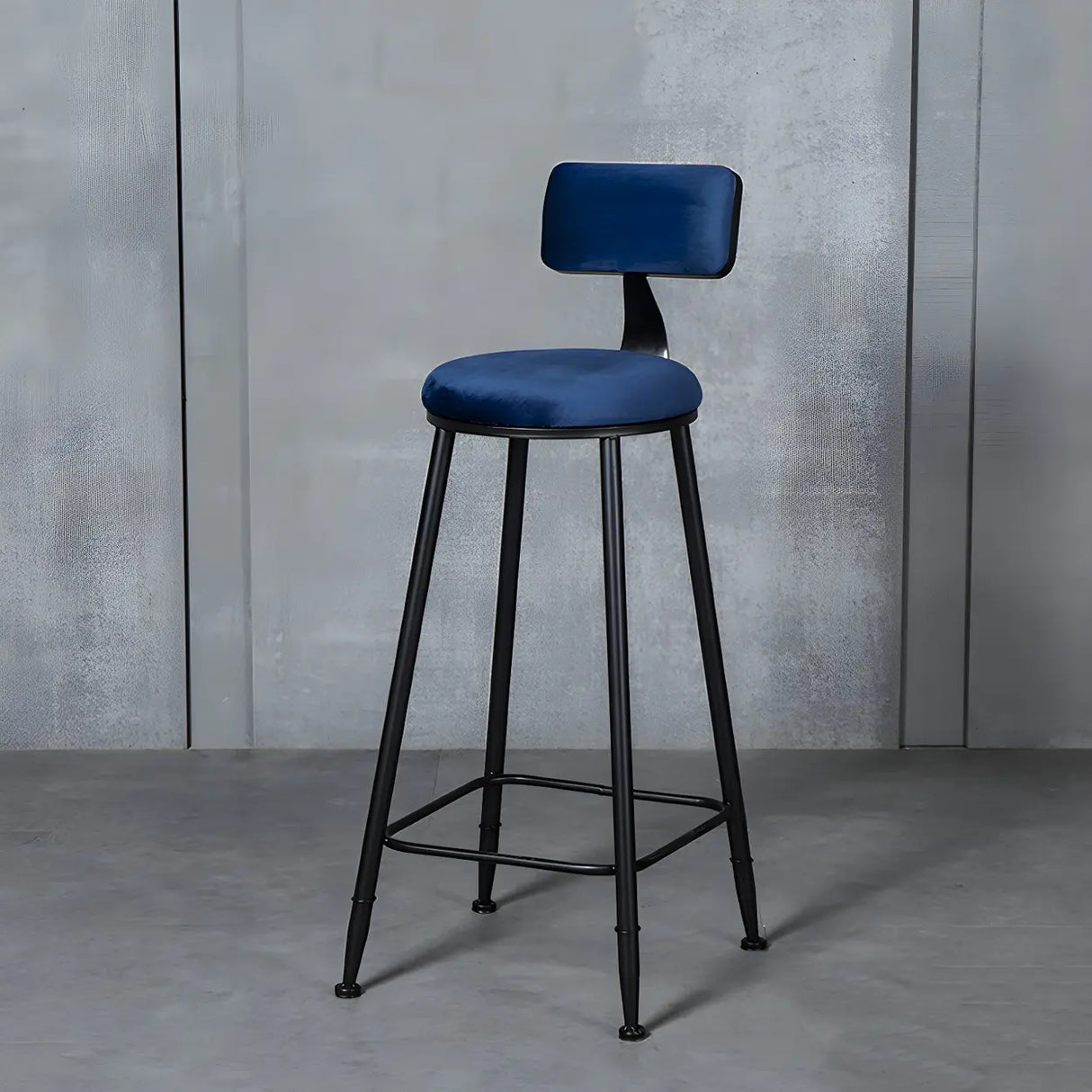 Black Metal Round Fabric Cushion Backrest Bar Stool Image - 9