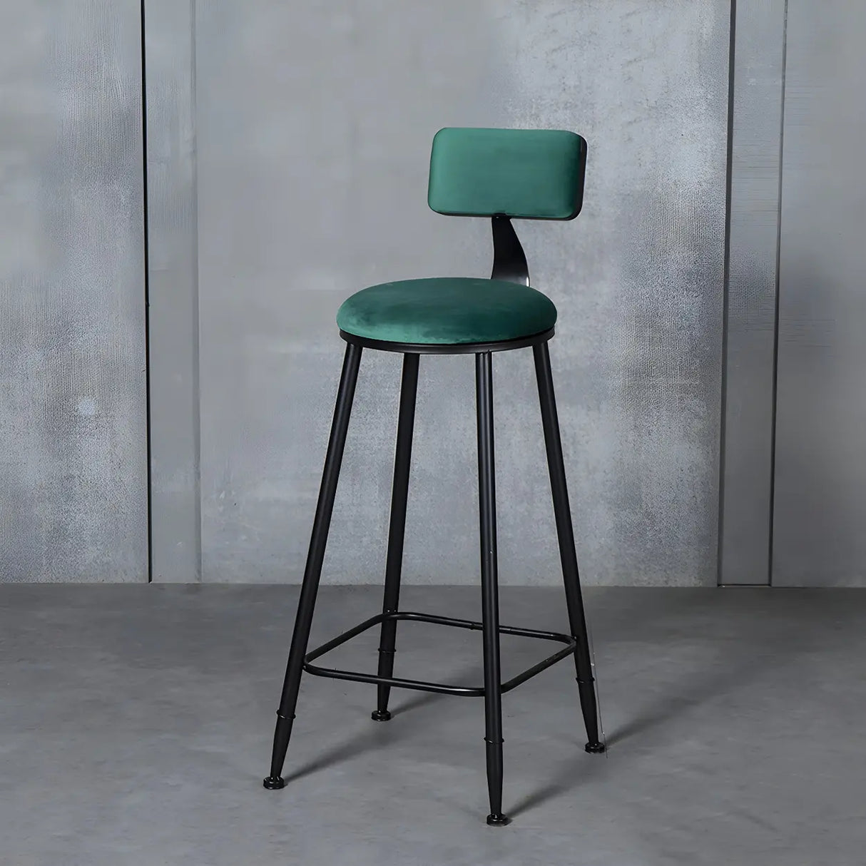 Black Metal Round Fabric Cushion Backrest Bar Stool Image - 10