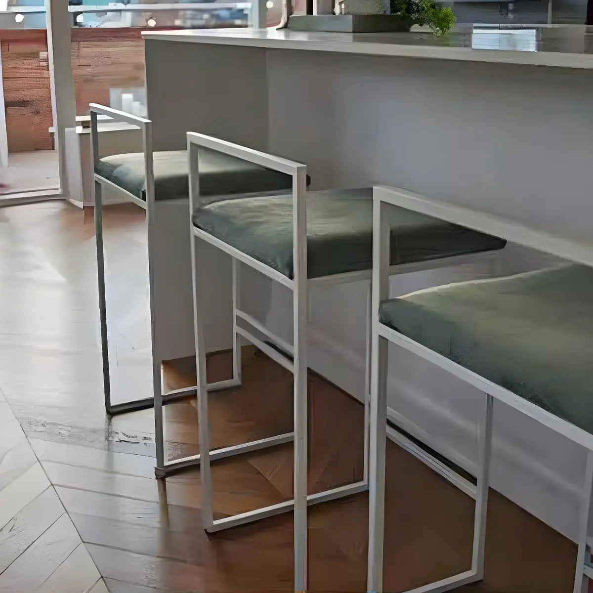 Black Metal Square Upholstered Barstool for Counters Image - 11