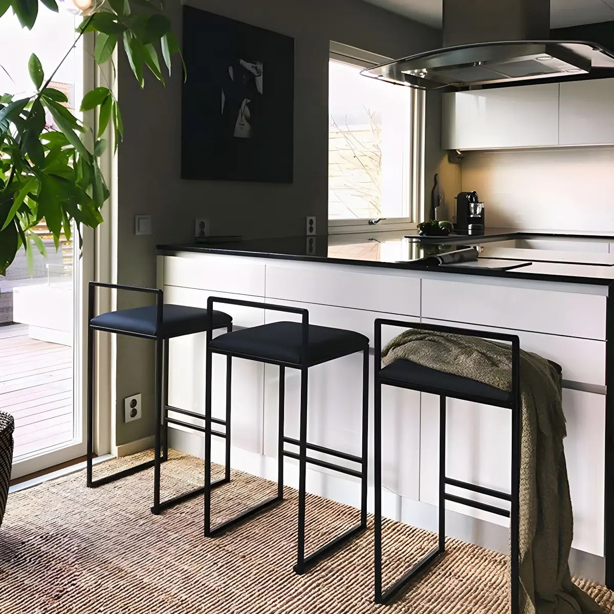 Black Metal Square Upholstered Barstool for Counters Image - 20