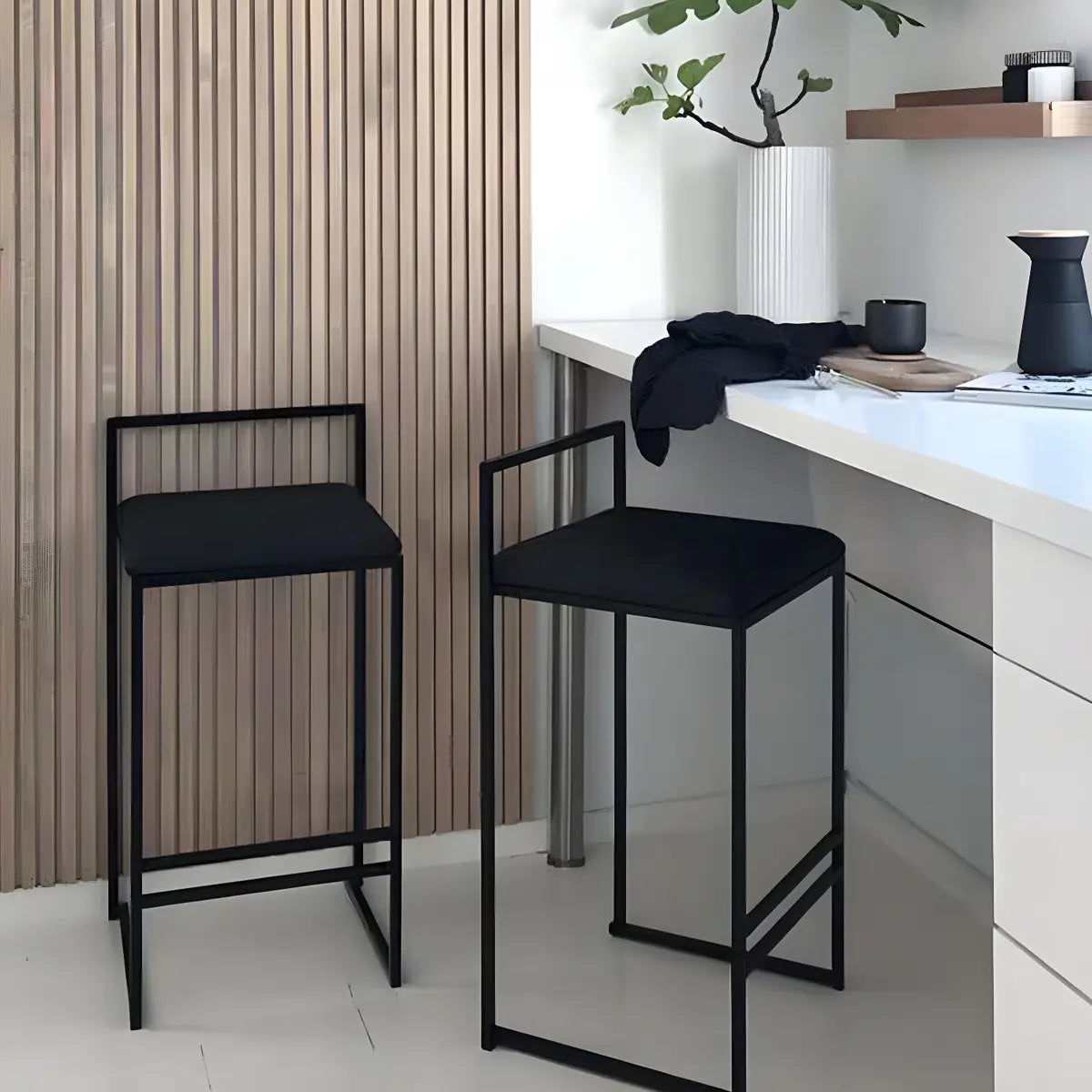 Black Metal Square Upholstered Barstool for Counters Image - 22