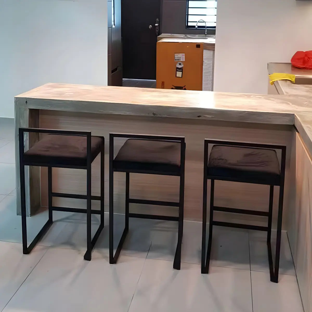 Black Metal Square Upholstered Barstool for Counters Image - 24