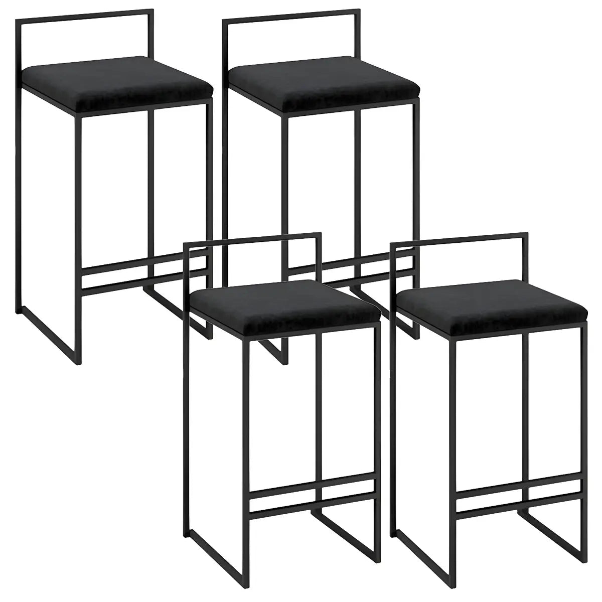 Black Metal Square Upholstered Barstool for Counters Image - 3