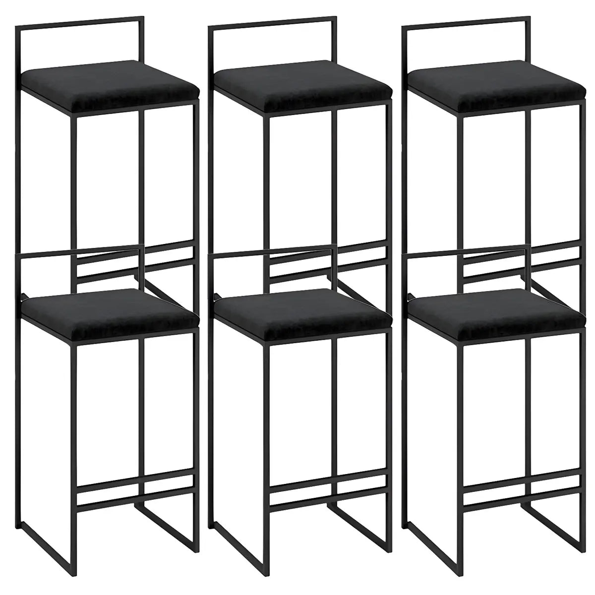 Black Metal Square Upholstered Barstool for Counters Image - 6