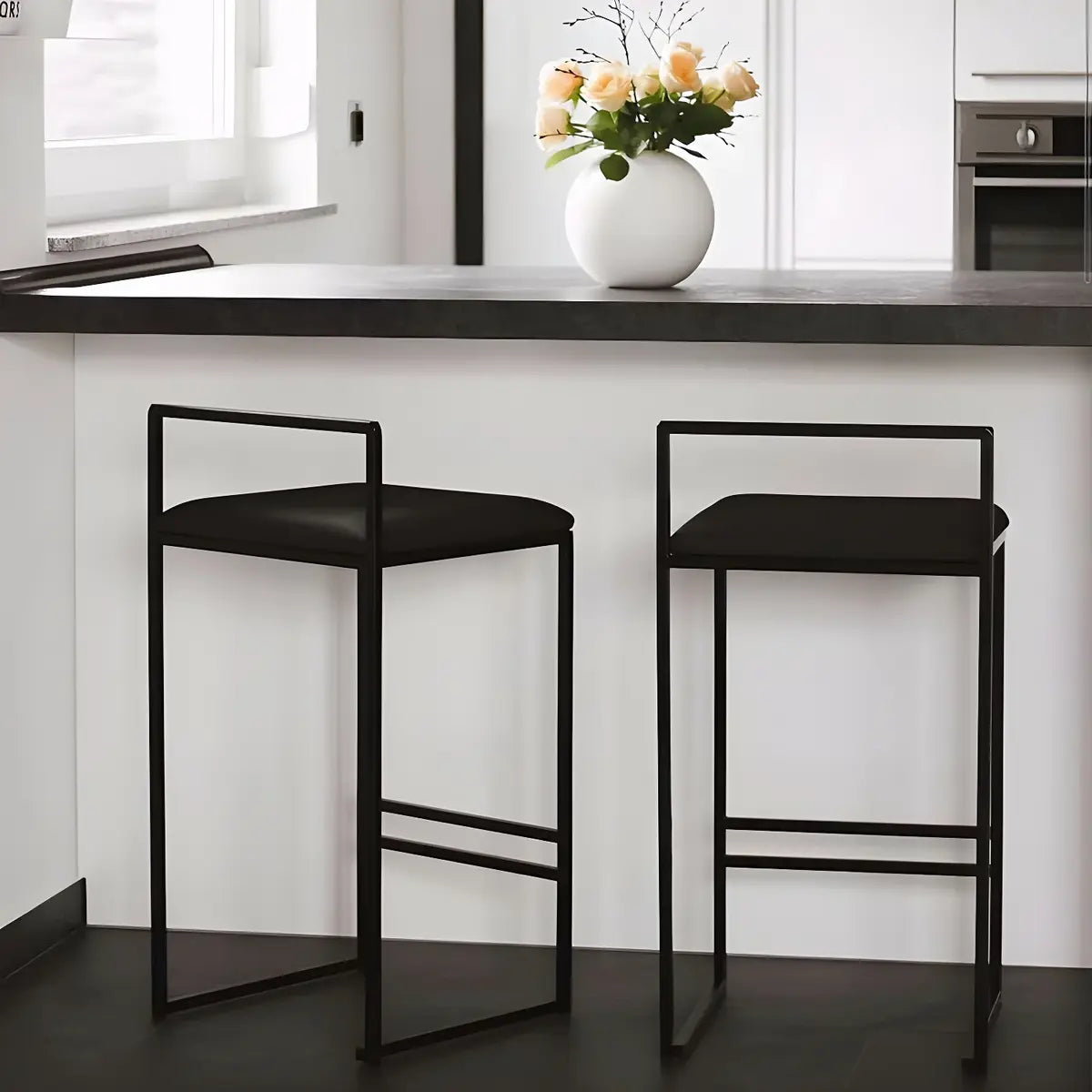 Black Metal Square Upholstered Barstool for Counters Image - 7