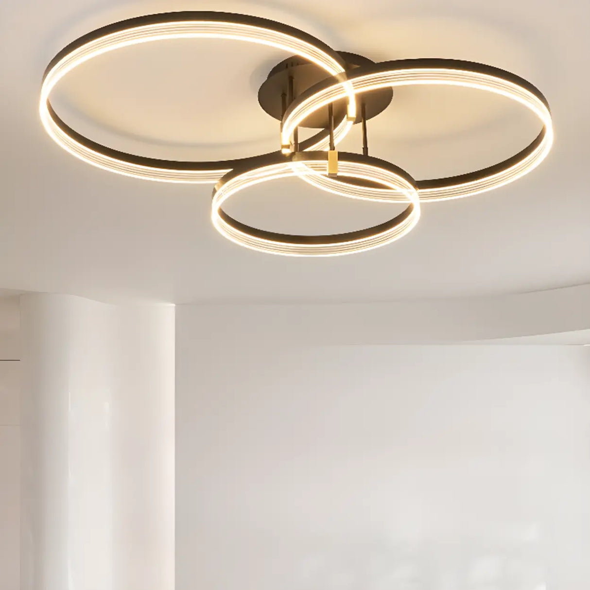 Black Metal Three Circle Semi-Flush Mount Ceiling Light Image - 1