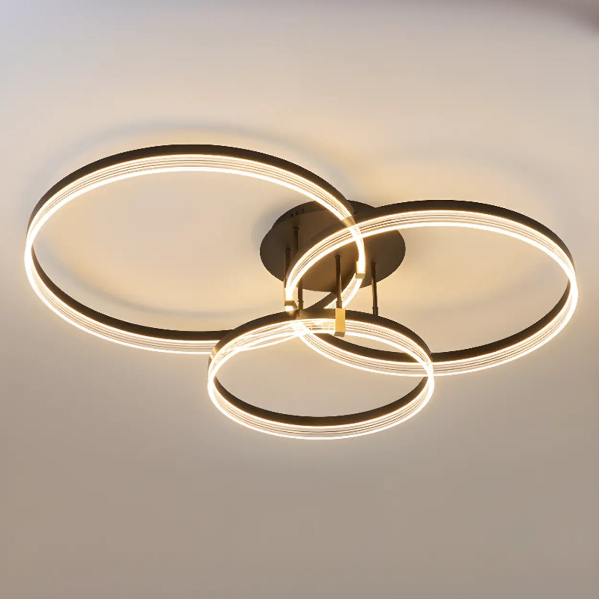 Black Metal Three Circle Semi-Flush Mount Ceiling Light Image - 12