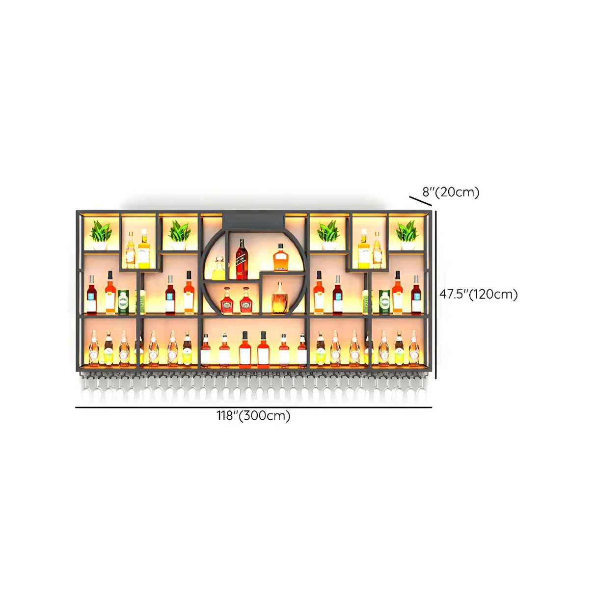 Black Metal Wall-Mounted Wine Rack with Glass Holder