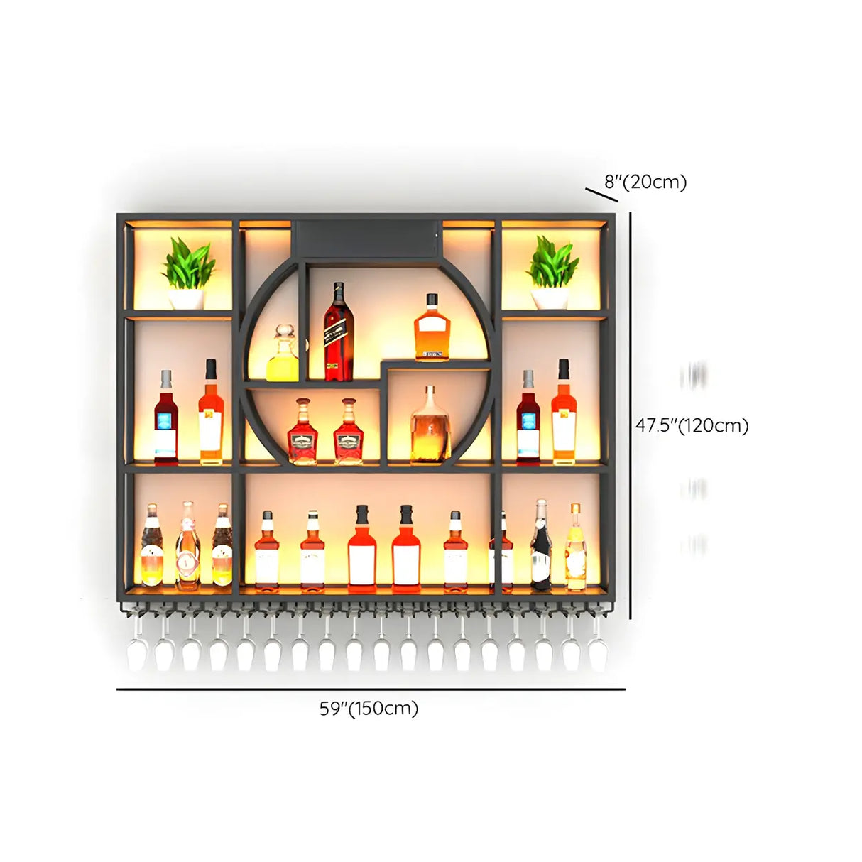 Black Metal Wall-Mounted Wine Rack with Glass Holder Image - 16