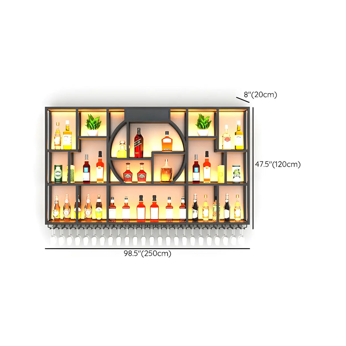 Black Metal Wall-Mounted Wine Rack with Glass Holder Image - 17