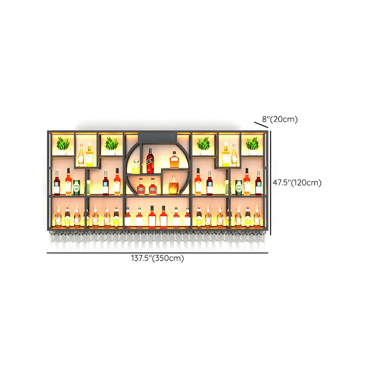 Black Metal Wall-Mounted Wine Rack with Glass Holder Image - 19