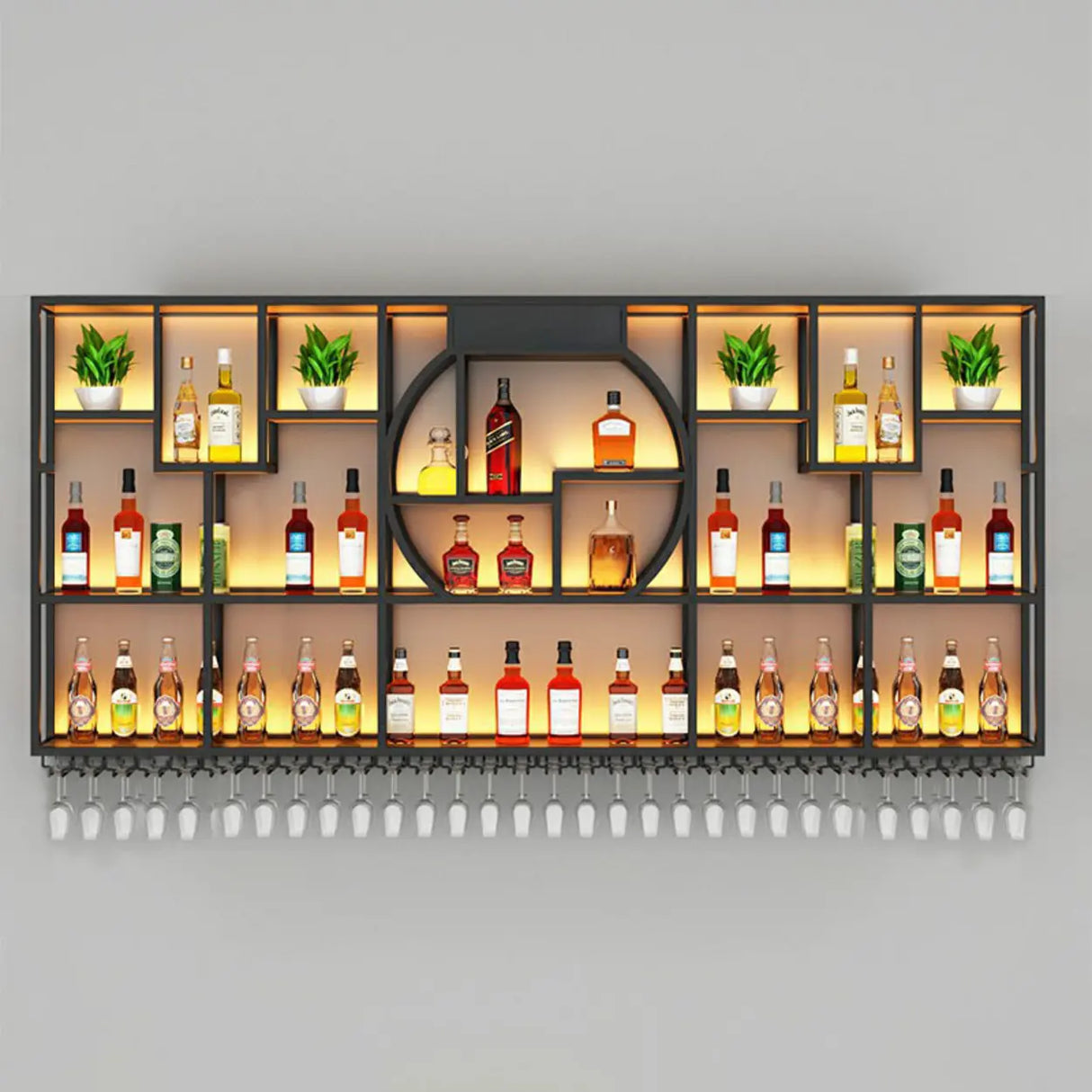 Black Metal Wall-Mounted Wine Rack with Glass Holder Image - 5