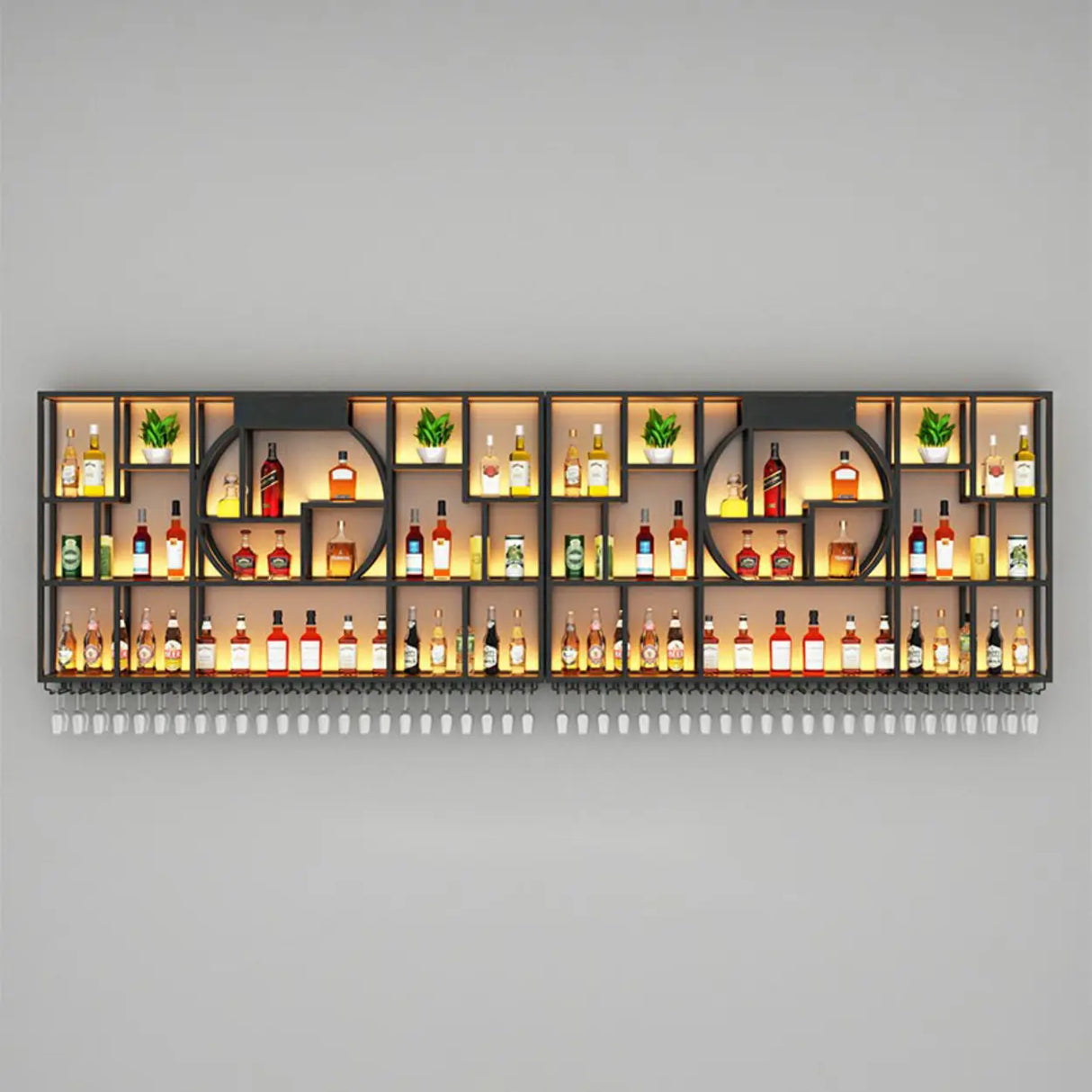 Black Metal Wall-Mounted Wine Rack with Glass Holder Image - 7