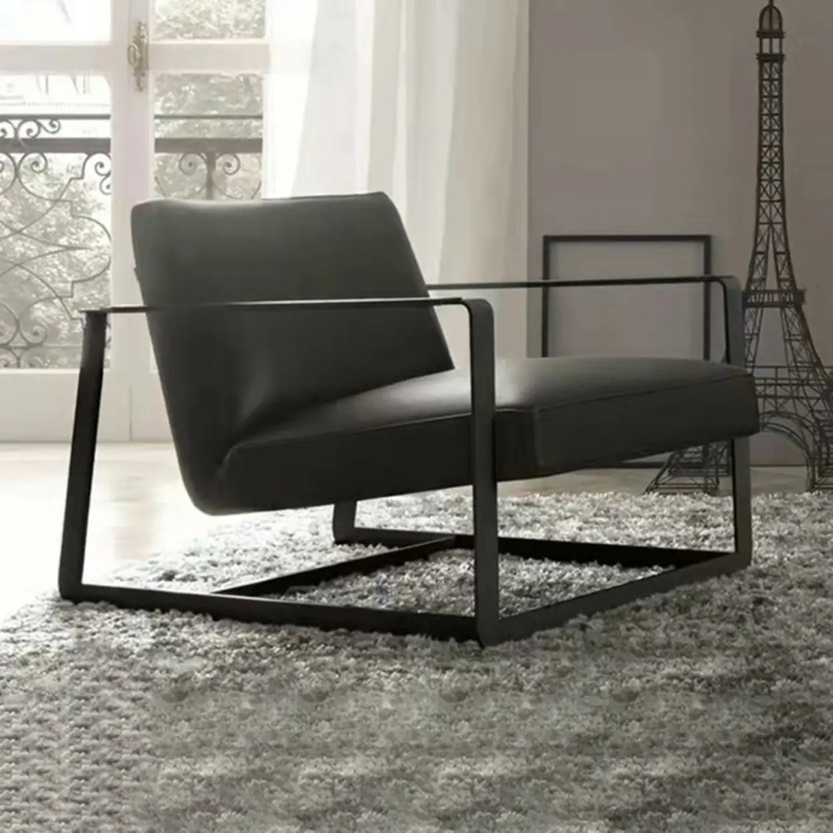 Black Microfiber Leather Reclining Lounge Chair Image - 1