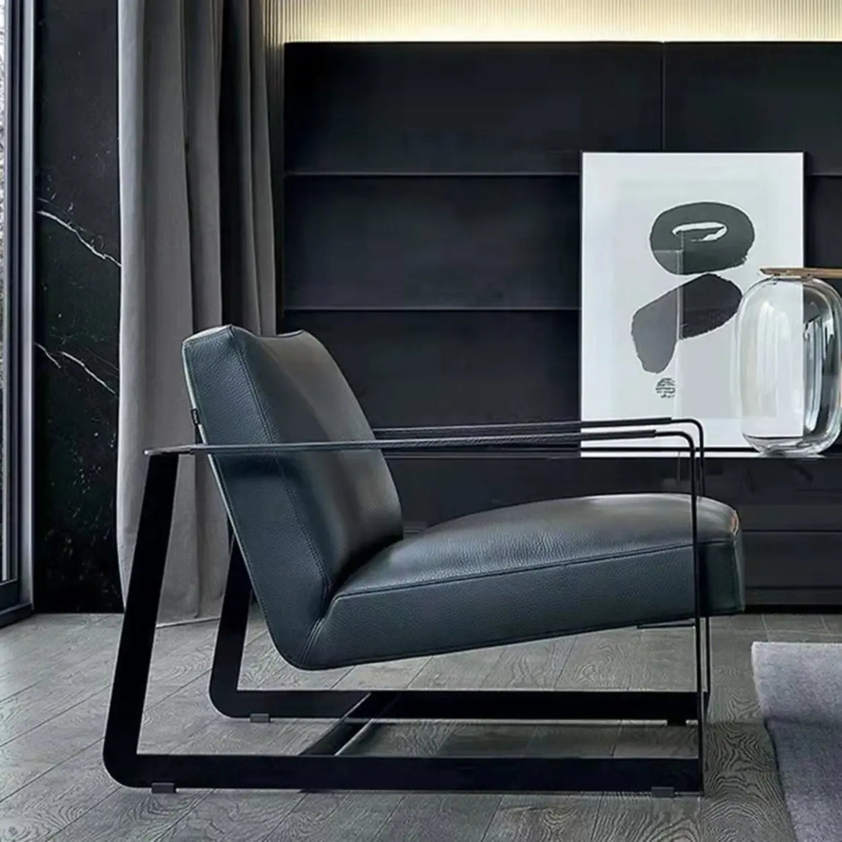 Black Microfiber Leather Reclining Lounge Chair Image - 2